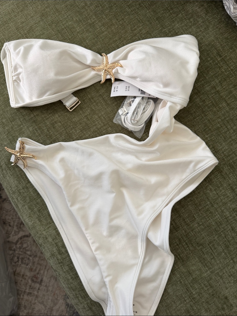 Abercrombie & Fitch White Bandeau One-Piece Swimsuit with Gold Starfish Accents